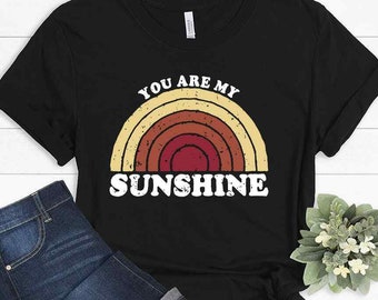 Koszulka „You Are My Sunshine”, koszulka z grafiką w stylu retro Rainbow, słodka koszulka z cytatem Sunshine, koszulka w stylu vintage Sunset, prezent dla niej
