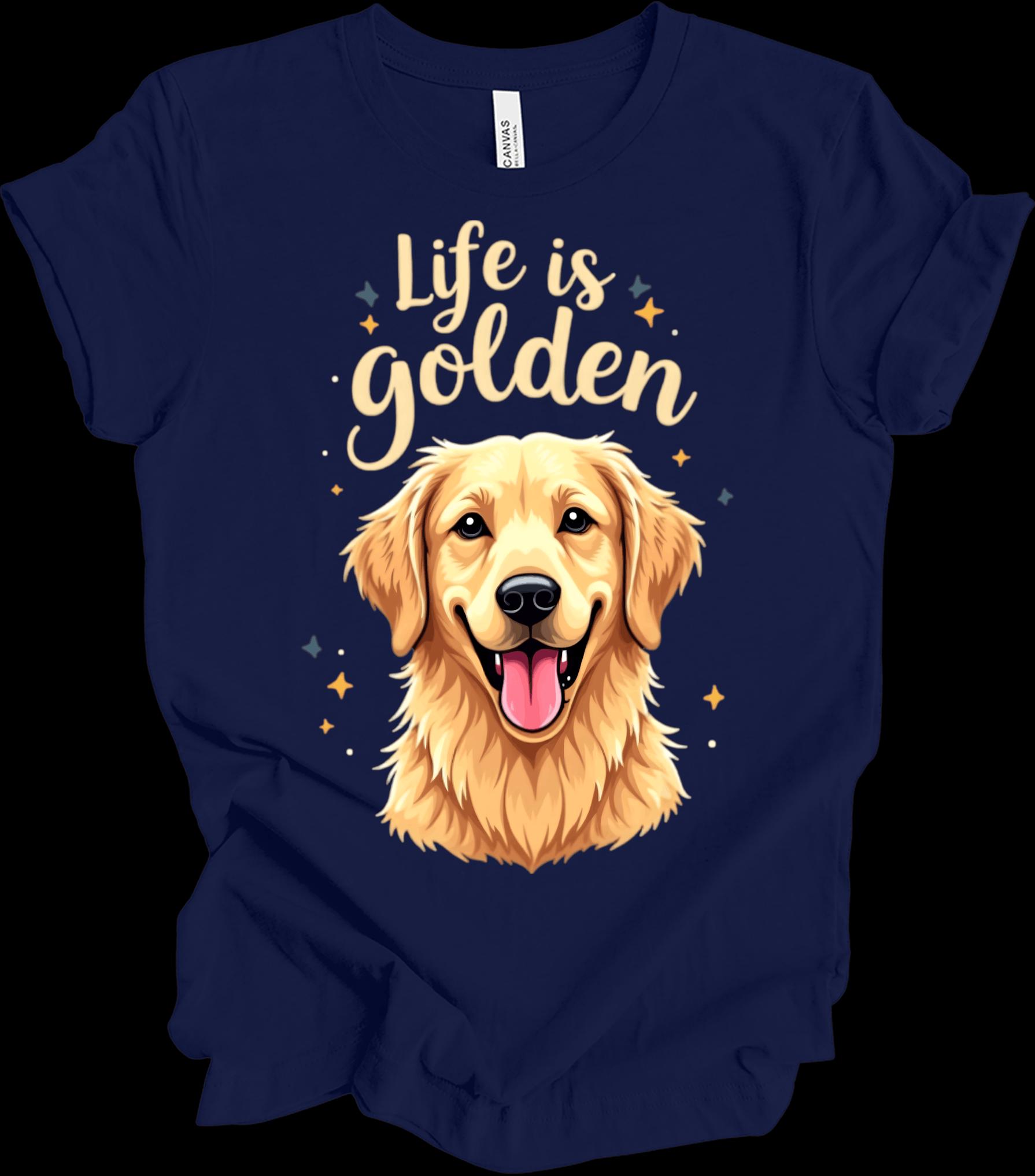 Life Is Golden」Tシャツ、ゴールデンレトリバー愛犬家Tシャツ 
