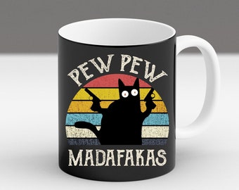 Pew Pew Madafakas Retro Mafia Cat Cat Lover Memes Funny Gift Coffee Mug, cat mom, cat dad