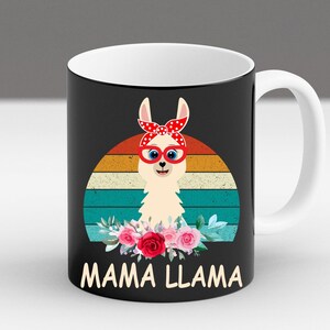 Mama Llama Mug, Cute Llama Mom Coffee Cup, Funny Animal Lover Gift, Retro Floral Llama Mom Cup, Mother’s Day Gift for Llama Lover