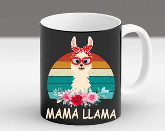 Mama Llama Mug, Cute Llama Mom Coffee Cup, Funny Animal Lover Gift, Retro Floral Llama Mom Cup, Mother’s Day Gift for Llama Lover