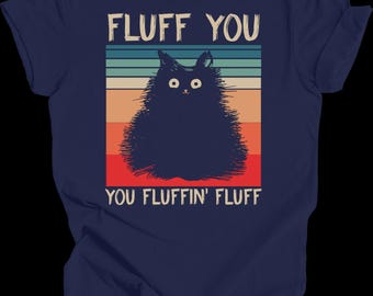 Retro flauschiges schwarzes Katzen-Shirt, sarkastisches Katzen-Liebhaber-Grafik-T-Stück
