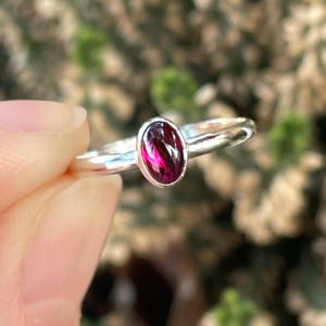 Handcrafted sterling silver ring with natural garnet, handmade silver ring with genuine deep red gemstone, artisan unique silver jewellery