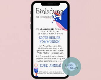 online Karte als whatsapp Einladung Einladungskarte digital mit Kreuz Einladung zur Kommunion Konfirmation Handy