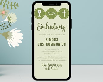 online Karte als whatsapp Einladung Einladungskarte digital mit Kreuz Einladung zur Kommunion Konfirmation Handy