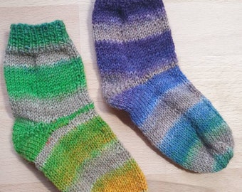 Hand knitted baby socks colorful funny green purple size 18