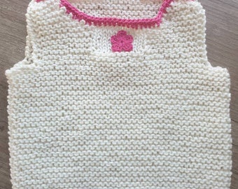 Handgestricktes Leibchen Pullunder Mädchen wollweiß Pink