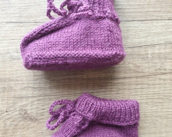 Handgestrickte Babyschuhe Lila Gr ab 6 Monaten