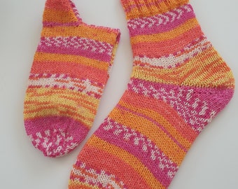 Handgestrickte Kindersocken Gr 32/33 Pink Orange Opal Bunt