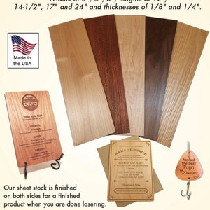 Laserable Solid Hardwood Sheet  Stock