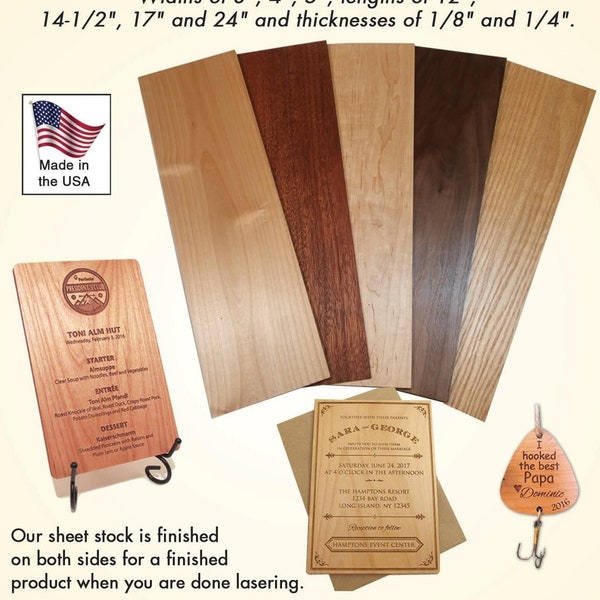 Laserable Solid Hardwood Sheet  Stock