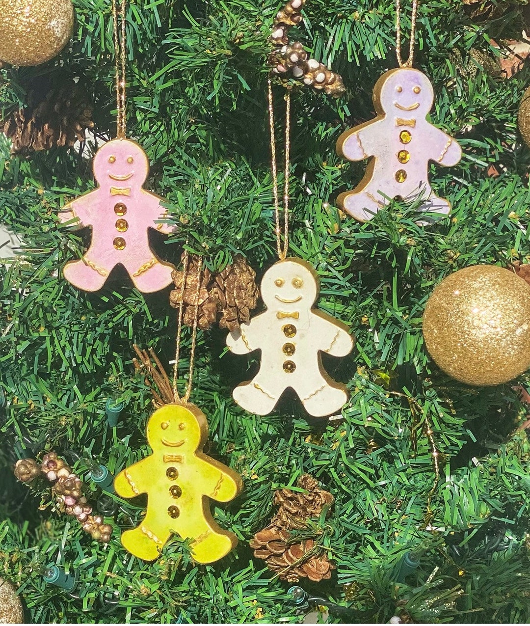 Christmas Tree Snowmen Ornaments Set of 3 Handmade Concrete Etsy