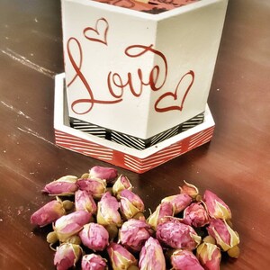 Soy Candle, I Love You Gift Hand Pour with Premium Fragrance Wood Wick. In a Handmade Hexagon Concrete Container and Concrete Plate