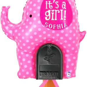 Personalized It’s a Girl, Mailbox Elephant Balloon 31”, Baby Boy, Baby Girl Front Yard Home Decoration for Baby Shower, New Baby