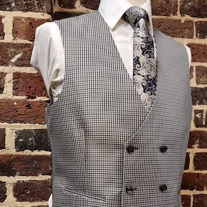 New men's Double Breasted Check Formal Wedding or Casual Waistcoats 36" To 50" Chest  Grey Brown White Check
