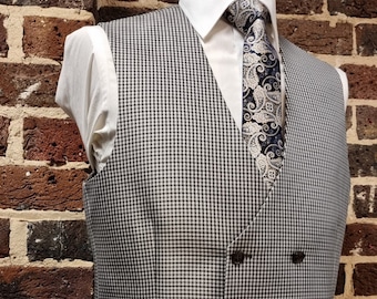 Men's Double Breasted Check Waistcoat: Grey Brown White, Formal or Casual