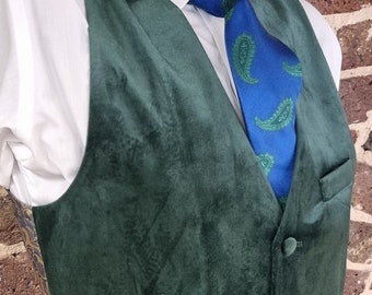 Mens Green Velvet Waistcoat with a Paisley inspired back 36-48chest