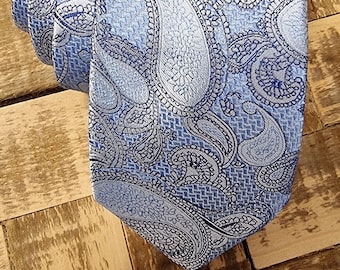 Blue Paisley Silk Tie, Hanky & Cufflink Set: Barry Wang Wedding