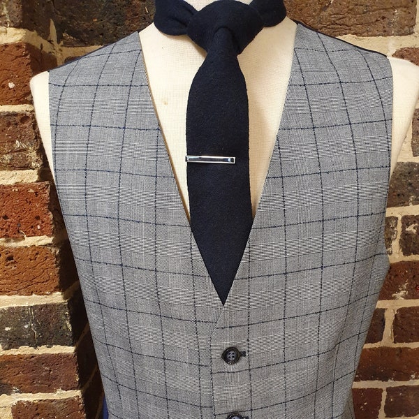 New Mens Waistcoat Grey with Navy Blue Check Formal Wedding or Casual 34" To 60" Chest