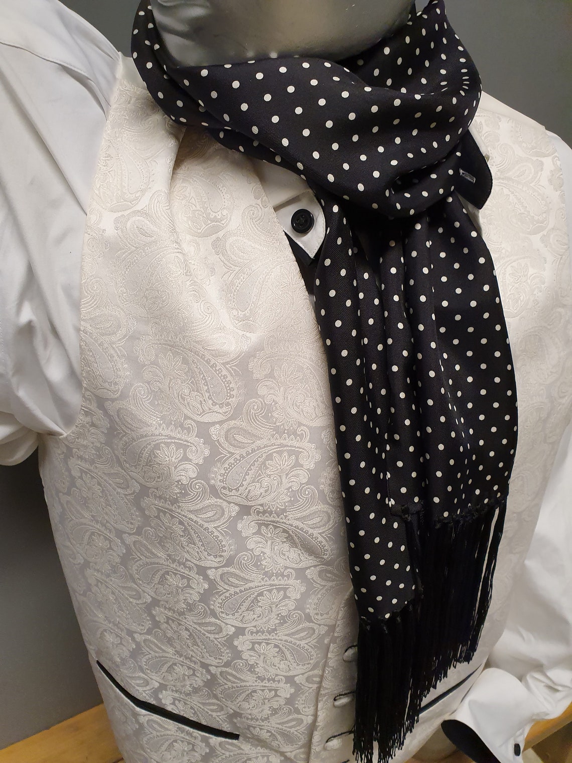 Mens Black & White SILK Scarf New Poker Dot 100% pure silk. | Etsy