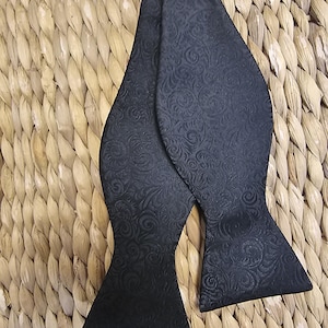Black Self Patterned Bow Tie - Self Tie Mens Formal Wear Tux
