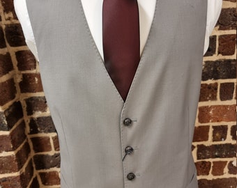 Pure Wool Dove Grey Waistcoat: Burgundy Satin Back, Formal Wedding Vest