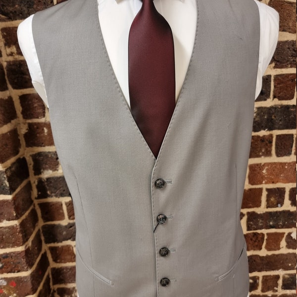 Pure Wool Dove Grey Waistcoat with a burgundy satin back New Formal Wedding or Casual 36" To 46" Chest