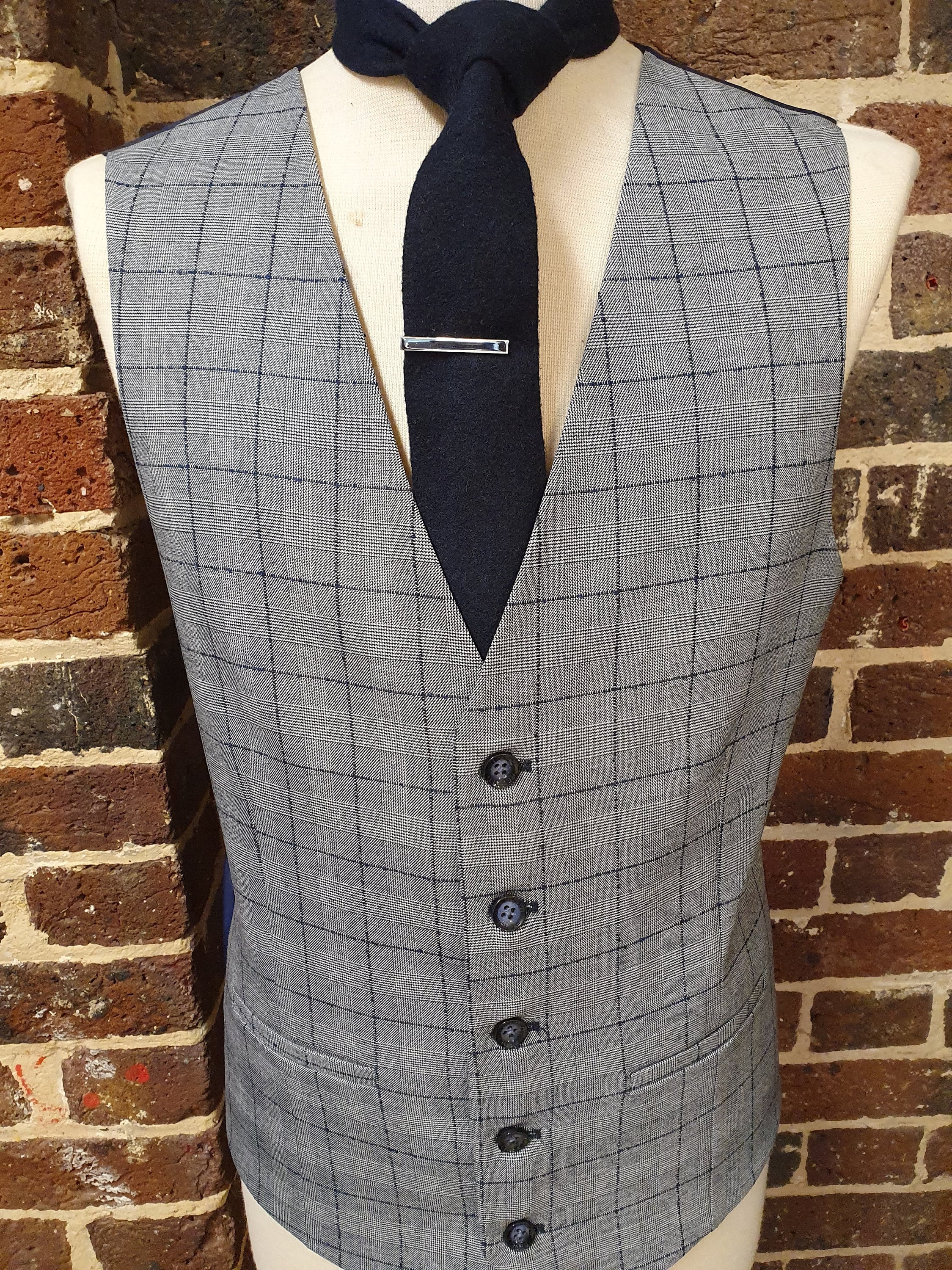 New Mens Waistcoat Grey With Navy Blue Check Formal Wedding or Casual 34 to 60 Chest Etsy Canada