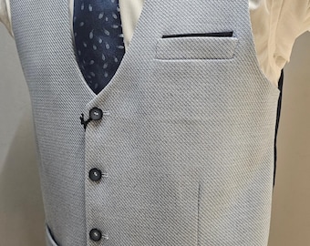 New Mens Waistcoat Light Blue Semi Scoop Formal Wedding or Casual 34" To 60" Chest