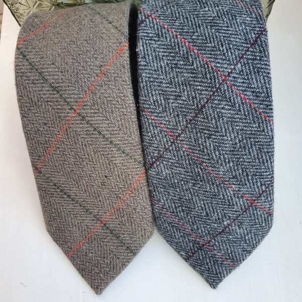 Wool Brown & Grey tweed ties. Mens new Wedding country ties