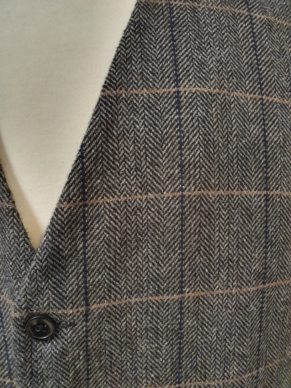 Mens Grey Wool Tweed Waistcoat With a Dark Blue and Tan Check - Etsy