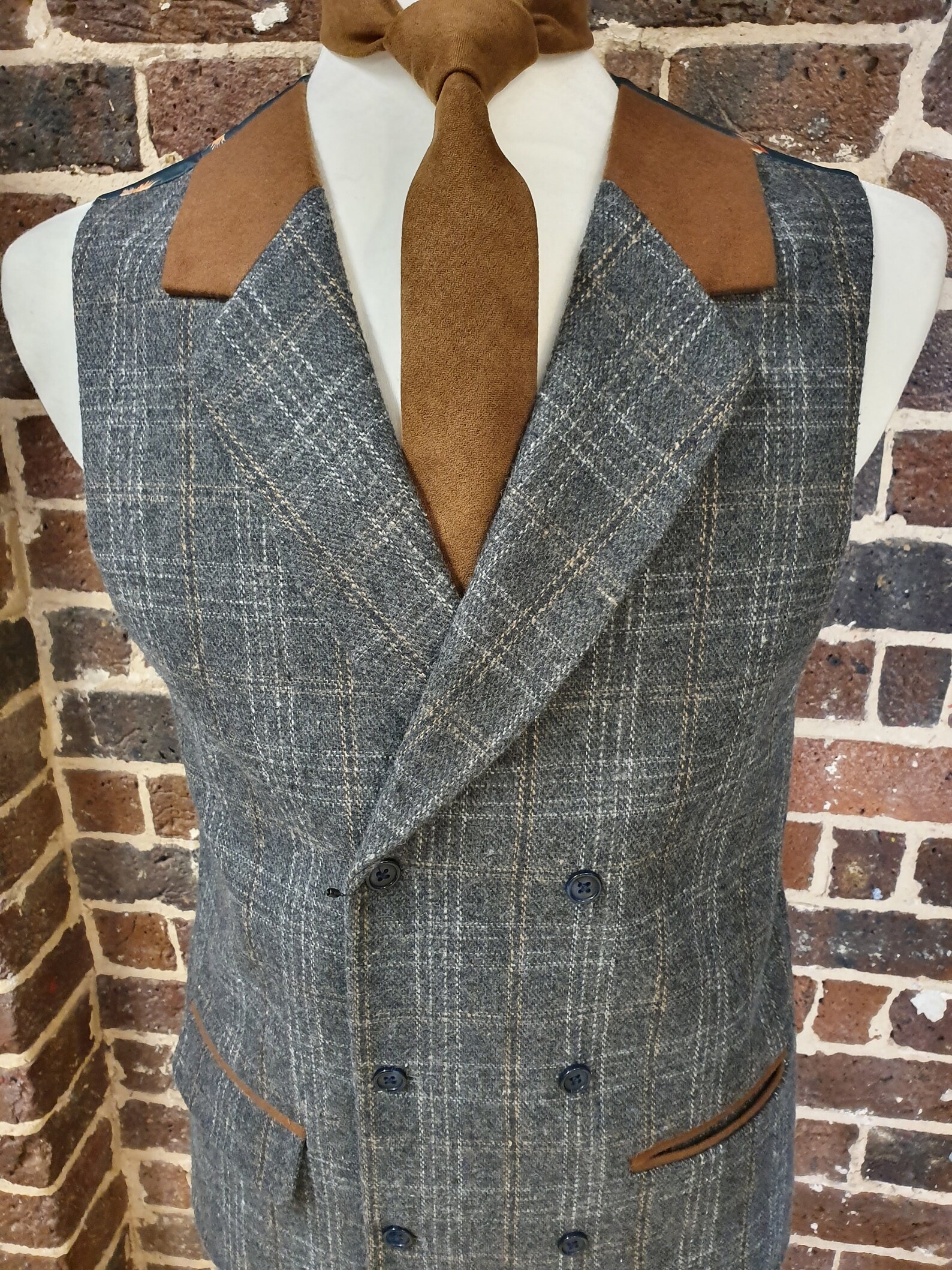 Double Breasted Checked Tweed Waistcoat With a Unique Back Pattern - Etsy