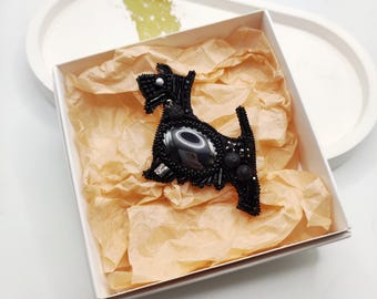 Scottish Terrier Brooch, Scottie Dog Pin, Dog Lover Gift, Handmade Dog Jewelry, Black Dog Brooch