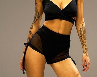 Booty shorts mesh for dance, pole wear, clothes, outfit exotic, sport, high heels,twerk CLAR black sexy festivals wear Pole dance costume