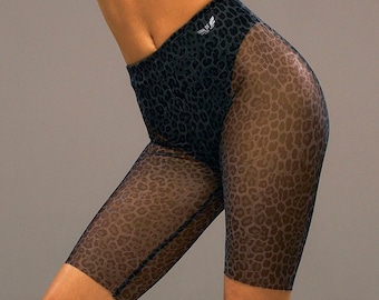 Short de vélo style butin Short de danse léopard noir en maille, vêtements de pole dance, vêtements à talons hauts, shorts taille haute, vêtements de twerk chauds, vêtements de rave