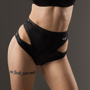 High Waist Pole Dance Shorts: Black Exotic Leather Look
