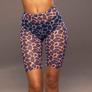 Pantalones cortos largos de malla para bailar (para entrenar) para deportes exóticos de pole dance y twerk, tacones SPIDER rose leopard