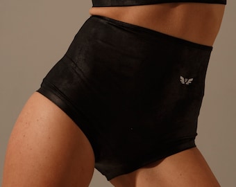 Booty shorts High Waisted Shorts MADONNA  Dance wear pole sport exotic twerk Black leather shorts Snake print shorts Festival wear