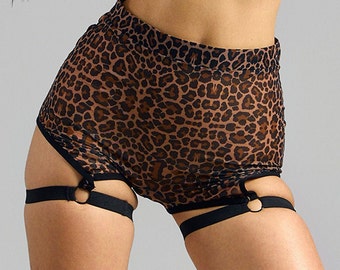 Booty Shorts mesh LINCE pole dance wear, pole dance clothes (High waist) high heels outfit, rave wear,festival wear black panther(only mesh)