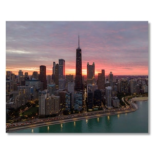 Sunset Behind Chicago - unframed print