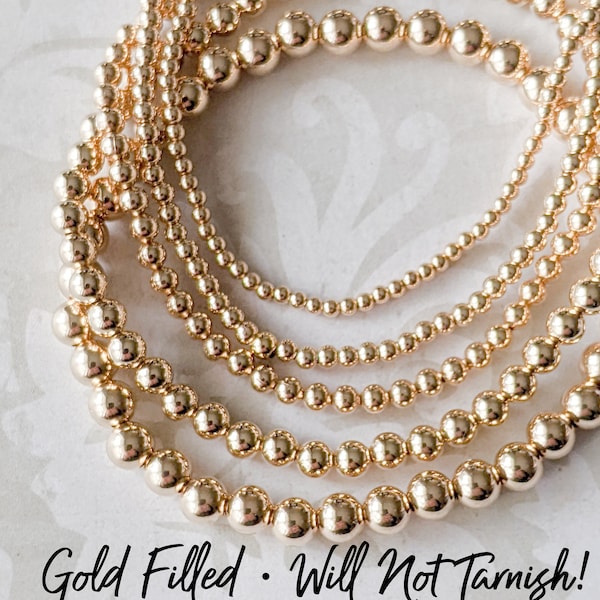 Gold Bracelet, Gold Filled Layering Bracelet, Dainty Minimalist Bracelet, Bridesmaid Gift,  Classic Gold Stretch Bead Bracelet