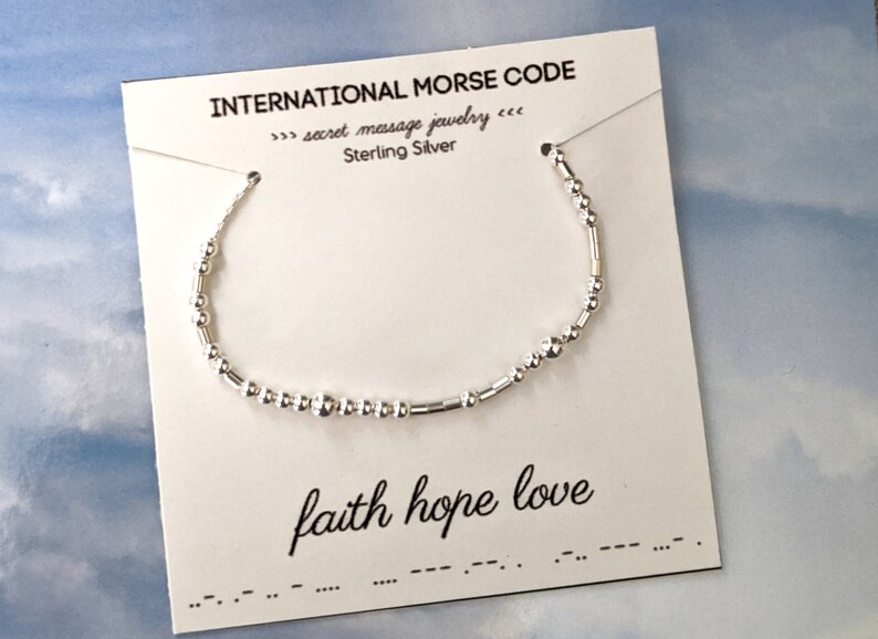 Morse Code Bracelet Faith Hope Love Sterling Silver Etsy