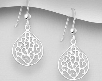 Sterling Silver Teardrop Filigree Earrings, Mother's Gift, Bridesmaid Gift, Bridal Jewelry, Sterling Silver Earrings, Silver Drop Earrings