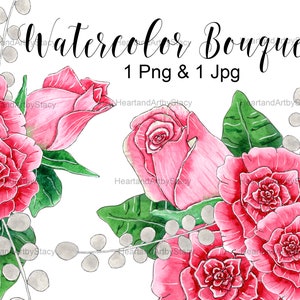 Watercolor Blush Rose Bouquet, Watercolor flowers Arrangement, Digital Download Png & Jpg