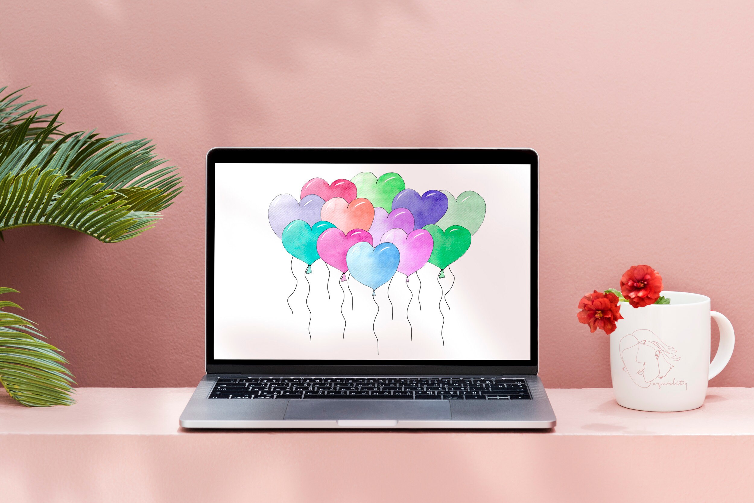 Heart Balloons Watercolor Clipart, Valentine Balloon Clipart, Digital ...