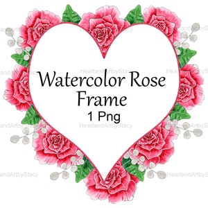 Watercolor Rose Frame, Digital Download Png