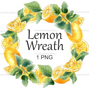 Watercolor Lemon Wreath, Digital Download Png