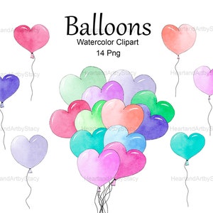 Herz Ballons Aquarell Clipart, Valentinstag Ballon Clipart, digitaler Download Png