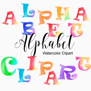 Clipart de alfabeto em aquarela, clipart de alfabeto, alfabeto colorido, download instantâneo de alfabeto png