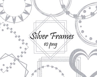 Silver Frames Clipart, Geometric Frames, Digital Frames Png